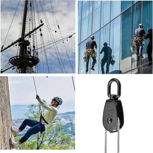 Antrader Single Pulley Block,4Pcs M25 Pulley Block 304 Stainless Steel Lifting Wire Crane Pulley Roller Wire Rope Hanging Wire Towing Wheel,Black in Kuwait