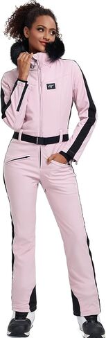 GS SNOWING Women's Ski Suit One Piece Snowsuits Insulated Waterproof Windproof Slim Winter Outdoor Onesies Ski Outfits Jumpsuits Black L in Kuwait