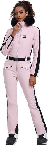 GS SNOWING Women's Ski Suit One Piece Snowsuits Insulated Waterproof Windproof Slim Winter Outdoor Onesies Ski Outfits Jumpsuits Black L in Kuwait