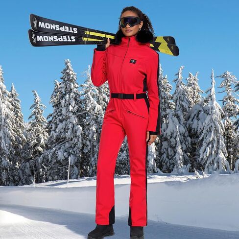 GS SNOWING Women's Ski Suit One Piece Snowsuits Insulated Waterproof Windproof Slim Winter Outdoor Onesies Ski Outfits Jumpsuits Black L in Kuwait