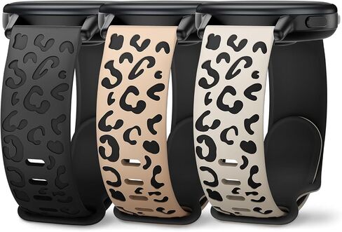 3 Pack 22mm Leopard Engraved Watch Bands Compatible With Garmin Vivoactive 4/Venu 3/Venu 2, Cheetah Silicone Strap Replacement for Forerunner 965/955/945/265/255/255 Music in Kuwait