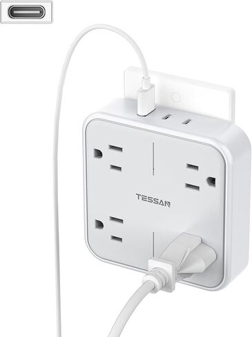 Multi Pluct Outlet Extender ، Tessan Surge Protector Splitter مع 3 USB (1 USB C Port) شاحن الحائط ، موسعات متعددة للسفر ، المنزل ، غرفة النوم الكلية in Saudi Arabia
