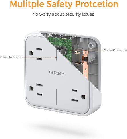 Multi Pluct Outlet Extender ، Tessan Surge Protector Splitter مع 3 USB (1 USB C Port) شاحن الحائط ، موسعات متعددة للسفر ، المنزل ، غرفة النوم الكلية in Saudi Arabia