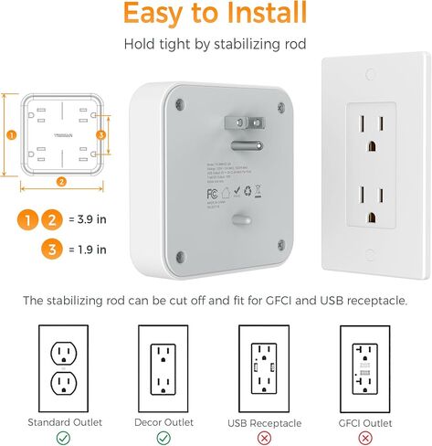 Multi Pluct Outlet Extender ، Tessan Surge Protector Splitter مع 3 USB (1 USB C Port) شاحن الحائط ، موسعات متعددة للسفر ، المنزل ، غرفة النوم الكلية in Saudi Arabia