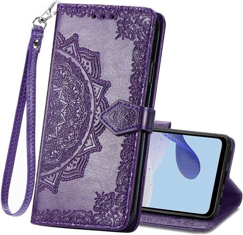 for Motorola Moto G Power 5G 2025 Phone Case Wallet,Women Men Mandala Flowers Embossed PU Leather Kickstand Card Holder Slots Wrist Strap Magnetic Flip Cover Purse for Moto G Power 2025 Purple in Kuwait