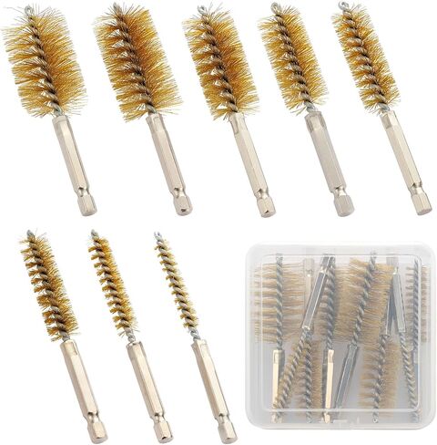 MAXMAN Stainless Steel Bore Brush, 8pcs Wire Brush for Drill, Durable Metal Bristles Twisted, 8 Size Set Multiple Diameter Options, 1/4 Inch Hex Shank, for Power Drill Impact Driver & Tube Cleaning in Kuwait