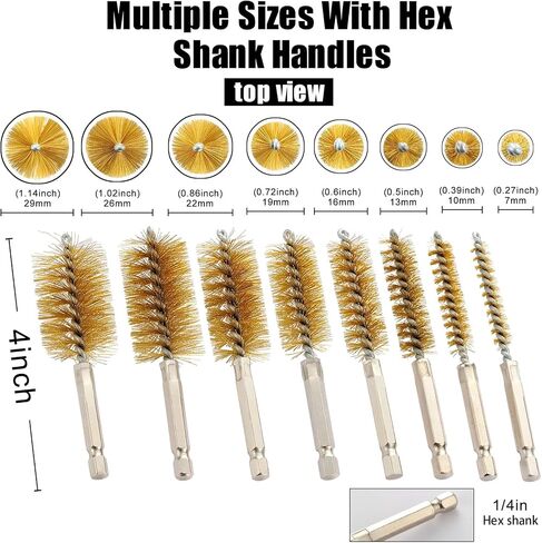 MAXMAN Stainless Steel Bore Brush, 8pcs Wire Brush for Drill, Durable Metal Bristles Twisted, 8 Size Set Multiple Diameter Options, 1/4 Inch Hex Shank, for Power Drill Impact Driver & Tube Cleaning in Kuwait