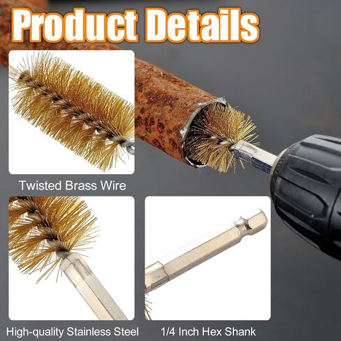 MAXMAN Stainless Steel Bore Brush, 8pcs Wire Brush for Drill, Durable Metal Bristles Twisted, 8 Size Set Multiple Diameter Options, 1/4 Inch Hex Shank, for Power Drill Impact Driver & Tube Cleaning in Kuwait