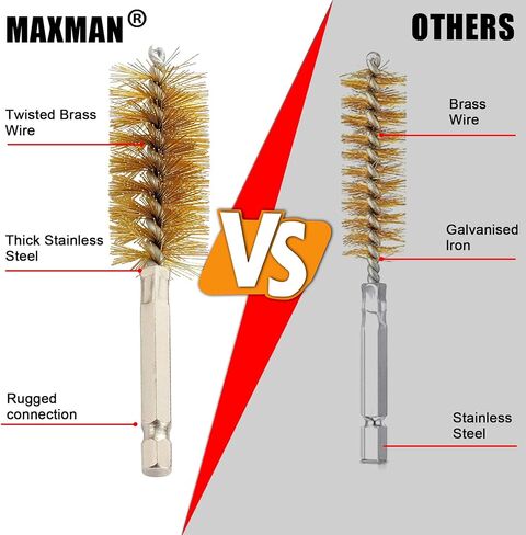MAXMAN Stainless Steel Bore Brush, 8pcs Wire Brush for Drill, Durable Metal Bristles Twisted, 8 Size Set Multiple Diameter Options, 1/4 Inch Hex Shank, for Power Drill Impact Driver & Tube Cleaning in Kuwait
