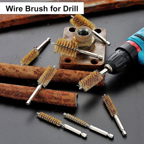 MAXMAN Stainless Steel Bore Brush, 8pcs Wire Brush for Drill, Durable Metal Bristles Twisted, 8 Size Set Multiple Diameter Options, 1/4 Inch Hex Shank, for Power Drill Impact Driver & Tube Cleaning in Kuwait