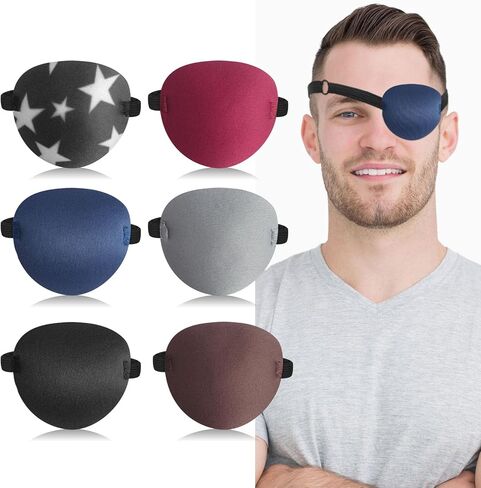 RIKEYO 6PCS Eye Patch, Adjustable Soft Eye Patches for Adults and Kids,Medical Eyepatch,Amblyopia Lazy Eye Patches for Left or Right Eyes, 6 Colors in Kuwait