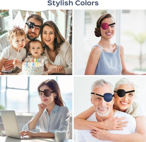 RIKEYO 6PCS Eye Patch, Adjustable Soft Eye Patches for Adults and Kids,Medical Eyepatch,Amblyopia Lazy Eye Patches for Left or Right Eyes, 6 Colors in Kuwait