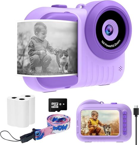 Kids Camera Instant Print 3.5 Inch, Instant Print Camera for Kids Print Photos, Toddler Kids Instant Print Digital Camera, 4 5 6 7 8 9 10 11 12 Year Old Girls Birthday Gift, Boy Girl Toys Age 3-12 in Saudi Arabia