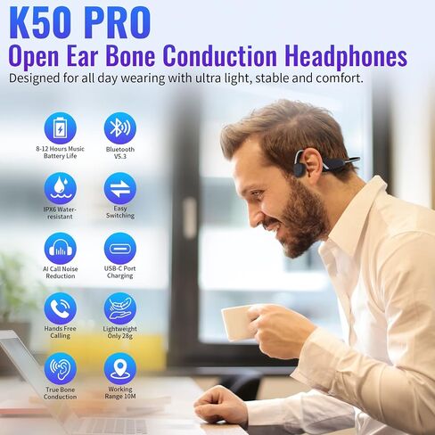سماعات توصيل العظام بوتوث 5.3 سماعات أذن مفتوحة IPX6 مقاومة للماء 8 ساعات من سماعات الأذن اللاسلكية اللاسلكية مع ميكروفون للركض وركوب الدراجات واللياقة (Blackgrey) in Kuwait