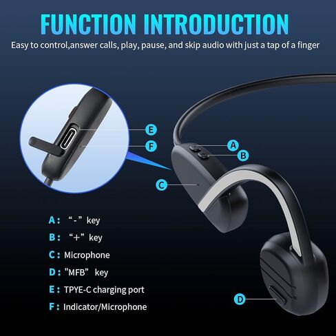 سماعات توصيل العظام بوتوث 5.3 سماعات أذن مفتوحة IPX6 مقاومة للماء 8 ساعات من سماعات الأذن اللاسلكية اللاسلكية مع ميكروفون للركض وركوب الدراجات واللياقة (Blackgrey) in Kuwait