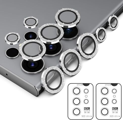 Simpeak 2pack Bling Camera Lens Protector متوافق مع Samsung Galaxy S23 Ultra 5G 6.8 "2023 ، حالة معدنية كاميرا زجاجية مقسّلة 9H لـ S23 Ultra 6.8" [صينية التثبيت] ، Silver Bling in Saudi Arabia