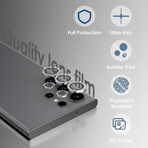 Simpeak 2pack Bling Camera Lens Protector متوافق مع Samsung Galaxy S23 Ultra 5G 6.8 "2023 ، حالة معدنية كاميرا زجاجية مقسّلة 9H لـ S23 Ultra 6.8" [صينية التثبيت] ، Silver Bling in Saudi Arabia