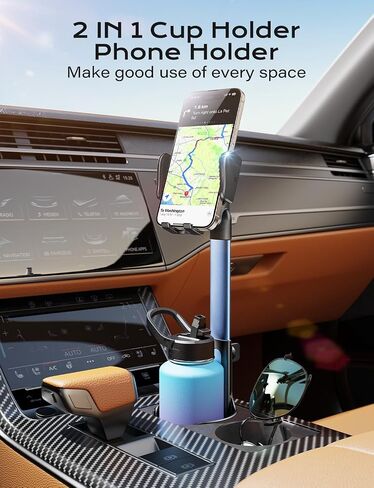 2 in 1 Cup Holder Cell Phone Holder Mount for Car Aluminum Alloy Rod Cup Phone Holder for Car Bottle Free Easy Use & Stable & Fit 2.5-4'' Cup Holder-Silver in Saudi Arabia