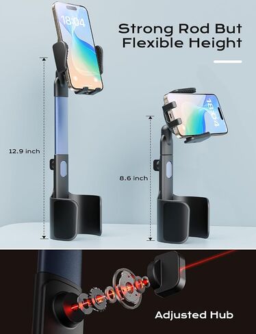2 in 1 Cup Holder Cell Phone Holder Mount for Car Aluminum Alloy Rod Cup Phone Holder for Car Bottle Free Easy Use & Stable & Fit 2.5-4'' Cup Holder-Silver in Saudi Arabia