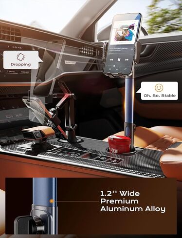 2 in 1 Cup Holder Cell Phone Holder Mount for Car Aluminum Alloy Rod Cup Phone Holder for Car Bottle Free Easy Use & Stable & Fit 2.5-4'' Cup Holder-Silver in Saudi Arabia