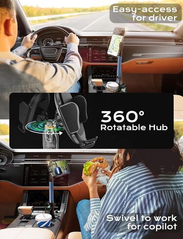 2 in 1 Cup Holder Cell Phone Holder Mount for Car Aluminum Alloy Rod Cup Phone Holder for Car Bottle Free Easy Use & Stable & Fit 2.5-4'' Cup Holder-Silver in Saudi Arabia