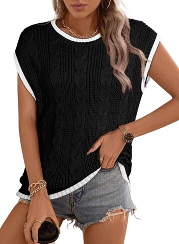 Dokotoo Tank Tops for Women Round Neck Cap Sleeve Color Block Cable Knit Womens Tank Tops Sweater Vest Women in Saudi Arabia