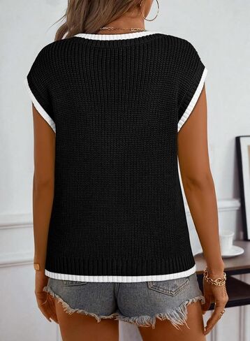 Dokotoo Tank Tops for Women Round Neck Cap Sleeve Color Block Cable Knit Womens Tank Tops Sweater Vest Women in Saudi Arabia