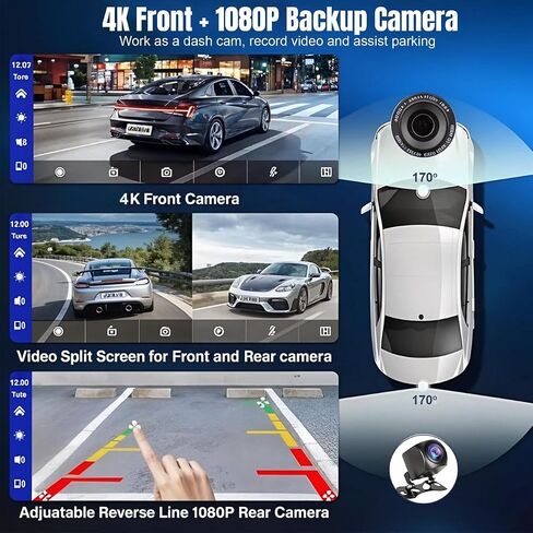 شاشة لاسلكية محمولة 11.26 بوصة FHD للسيارة Apple Carplay 4K Dash Cam ، شاشة Android Auto مع كاميرا اندفاعة ، كاميرا احتياطية in Saudi Arabia