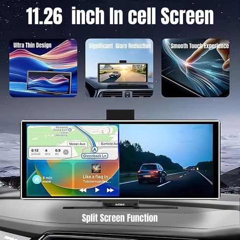 شاشة لاسلكية محمولة 11.26 بوصة FHD للسيارة Apple Carplay 4K Dash Cam ، شاشة Android Auto مع كاميرا اندفاعة ، كاميرا احتياطية in Saudi Arabia