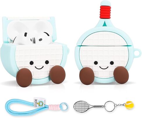 متوافق مع Apple Airpods 4 Case Protection Funny Cute Cartoon Cover مع سلسلة مفاتيح [SPORT Series] (مضرب التنس) in Saudi Arabia