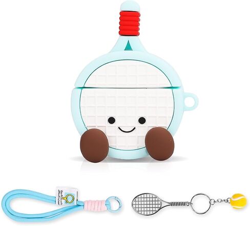 متوافق مع Apple Airpods 4 Case Protection Funny Cute Cartoon Cover مع سلسلة مفاتيح [SPORT Series] (مضرب التنس) in Saudi Arabia