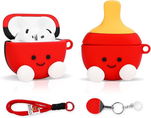 متوافق مع Apple Airpods 4 Case Protection Funny Cute Cartoon Cover مع سلسلة مفاتيح [SPORT Series] (مضرب التنس) in Saudi Arabia