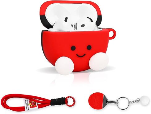 متوافق مع Apple Airpods 4 Case Protection Funny Cute Cartoon Cover مع سلسلة مفاتيح [SPORT Series] (مضرب التنس) in Saudi Arabia