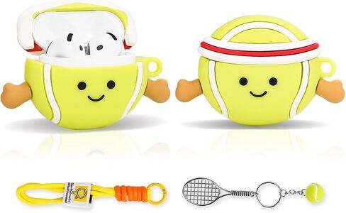 متوافق مع Apple Airpods 4 Case Protection Funny Cute Cartoon Cover مع سلسلة مفاتيح [SPORT Series] (مضرب التنس) in Saudi Arabia