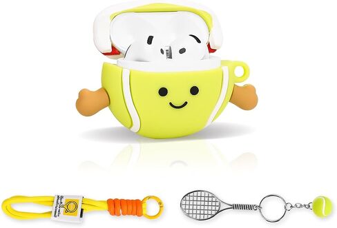 متوافق مع Apple Airpods 4 Case Protection Funny Cute Cartoon Cover مع سلسلة مفاتيح [SPORT Series] (مضرب التنس) in Saudi Arabia