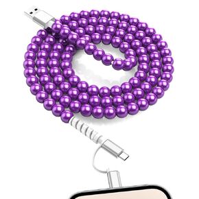 WESADN USB C Cable 2 in 1 Multi Charging Cable for iPhone Charging Cord 3.3FT Beaded USB A to USB Type C to Phone Fast Charger Cord Girls for iPhone 16 15 Pro Max Galaxy S24 Ultra iPad Purple