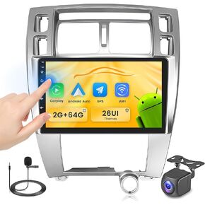 carplay اللاسلكية 【2+64 جيجابايت】 Double Din Fuluku لـ Hyundai Tucson 2006-2009 Android Car Stereo 10 "شاشة تعمل باللمس مع Android Auto ، Radio Dash Kit GPS WiFi Bluetooth SWC ، كاميرا احتياطية الميكروفون