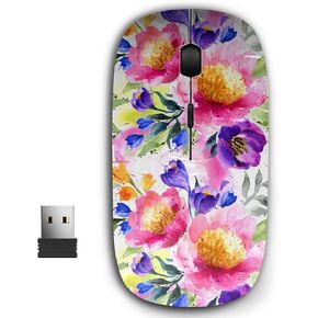 2.4G Ergonomic Portable USB Wireless Mouse for PC, Laptop, Computer, Notebook with Nano Receiver (Watercolor Floral Purple)