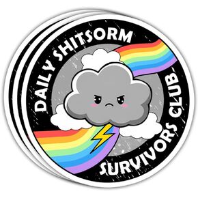 3Pcs Daily Shitstorm Survivor Club Sticker Rainbow Gift Daily Shitstorm Survivors Club Stickers Anxiety Sarcastic Moody Rainbow Cloud Coworkers Decal for Laptop Bottle Phone Car Hard Hat 3"x3"