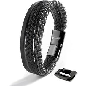 SERASAR Premium Leather Bracelet Men | Stainless Steel Magnetic Clasp | Three Colors | Jewelry Box Included in Kuwait