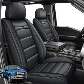 Seat Covers for Ford F150 2009-2023 2024 - F250/F350/F450 2017-2024 Waterproof Leather Truck Car Seat Covers Full Set (5 Seat, Black Line)