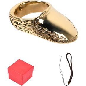 SPG Archery Thumb Ring - Hard Brass Thumb Draw Archery Finger Guard Traditional Bow Thumb Protector with Anti-Loss Safety Lanyard Left & Right Hand for Shooting Recurve Bow Accessories