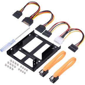 UCEC Dual 2.5 Inch SSD to 3.5 Inch Internal Hard Disk Drive Mounting Kit Bracket (SATA Data Cables and Power Cables Included)