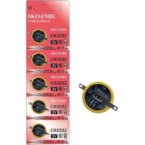 SKOANBE 5PACK Tabbed CR2032 2032 Battery with Solder Tabs 3V Game Lithium Replacement Battery