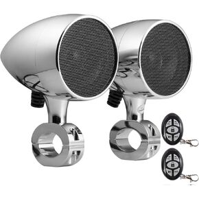 PLINIUS Motorcycle Speakers Bluetooth 3 Inch Speakers ATV Utv Sound System RZR Speakers Golf cart Stereo System Multi-Function Volume Control (Silver)