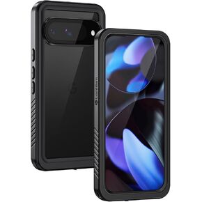 Lanhiem Pixel 7 Case, IP68 Waterproof Dustproof Case with Built-in Screen Protector, Rugged Full Body Shockproof Phone Cover for Google Pixel 7, Black/Clear