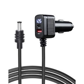 Car Charger Cable for Starlink Mini 6.5FT with Display - 12-24V Cigarette Lighter to DC Power Cable, 60W DC + 33W Dual USB-C/USB-A Adapter for Trucks, RVs & Boats, 18AWG Cord with Voltage Monitoring