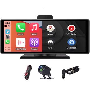 10Inch Touchscreen Dash Cam Wireless Carplay & Android Auto Car Radio Receiver Mirror Link WiFi GPS BT AUX TF Car DVR HD 4K 1080P