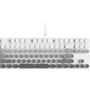 Aesthetic Typewriter Style Mechanical Gaming Keyboard White LED Backlit Silent Linear Red Switches TKL 87-Key Anti-Ghosting Steampunk Round Keycaps Ergonomic Design Wired USB, Gradient Grey
