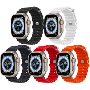 5 Pack Ocean Band Compatiable with Apple Watch Ultra 2 Band 49mm,Women Men Sport Outdoor Silicone Strap for iWatch Series Ultra 2/1